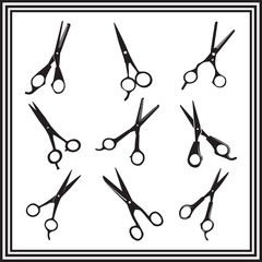 Collection of Black and White Barber Scissors Silhouettes