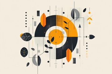 Obraz premium Conceptual carbon cycle illustration featuring abstract loops digital arrows and earthy tones in a minimalist vector style Cyclical clean modern