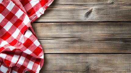 Obraz premium Red and White Checkered Tablecloth on Wooden Background