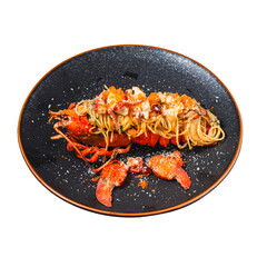 Lobster pasta delight fine dining restaurant food photography elegant setting close-up culinary art