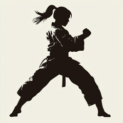 Fototapeta premium Silhouette of a Karate Girl in Action Pose