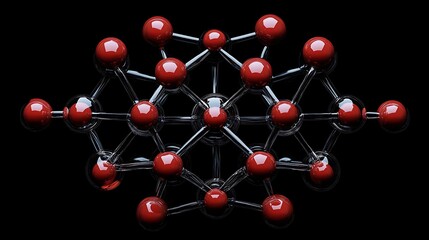 A network of connecting rods with spheres at each vertex.