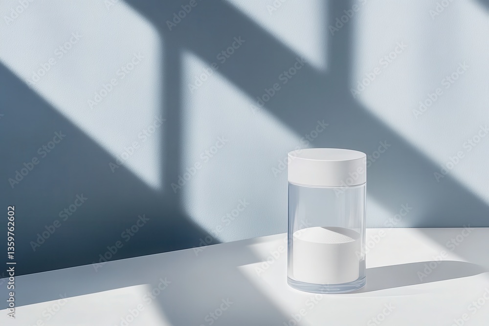 Poster minimalist container with shadow play in a bright indoor setting