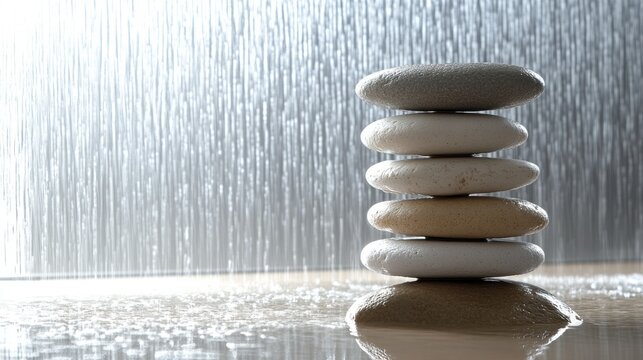 Stacked river stones, tranquility and balance in a serene ambiance, simplicity