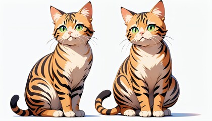 Two Adorable Pixel Art Orange Tabby Cats Sitting Against White Background