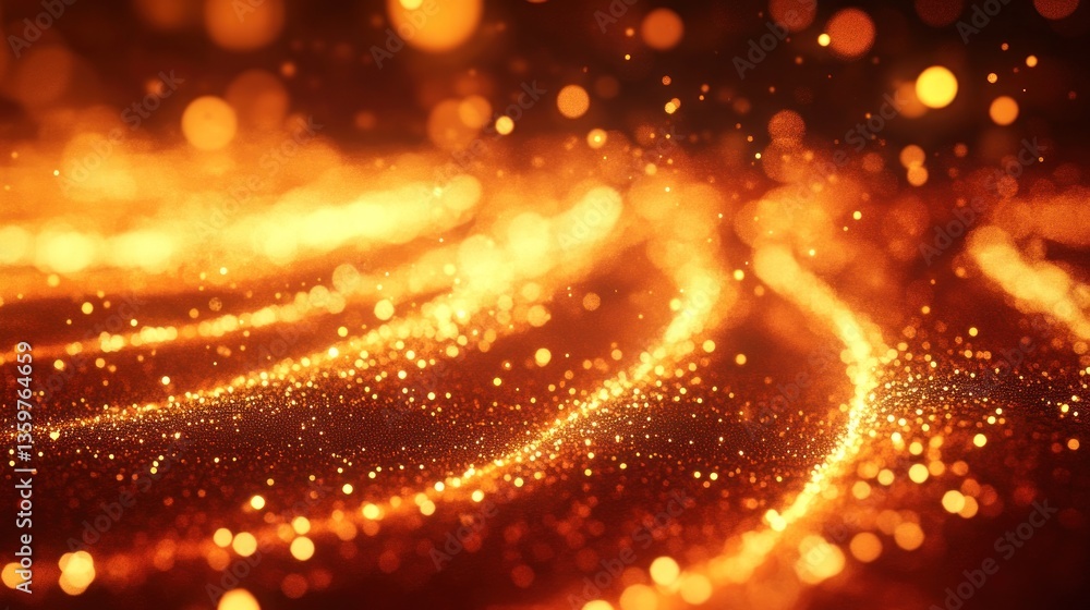 Poster golden abstract background with glittering particles and bokeh effects