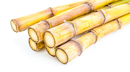 Fresh sugarcane stalks isolated on a clean white background, captured with Generative AI technology