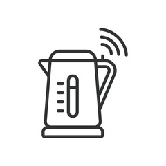 Smart kettle, icon in line design. Smart kettles, smart home, kettle technology, automatic kettle on white background vector. Smart kettle, icon in line design, editable stroke icon