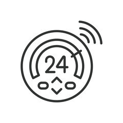 Smart thermostat, icon in line design. Temperature control, IoT thermostat, heating control on white background vector. Smart thermostat, icon in line design, editable stroke icon