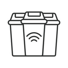 Smart waste bin, icon in line design. Smart waste bin, smart trash can, sensor trash can on white background vector. Smart waste bin, icon in line design, editable stroke icon