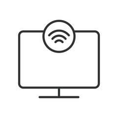 Smart TV, icon in line design. Smart, IoT TV, connected, internet TV, home entertainment on white background vector. Smart TV, icon in line design, editable stroke icon