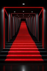 Fototapeta premium Minimalist Illustration of a Soft Gradient Stairway with Red Lights and Dark Background for Elegant Interior Design and Modern Aesthetics