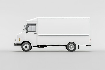 High Detail Picture of White Food Truck on White Background