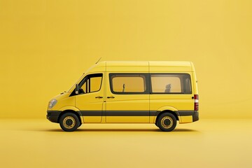Yellow Small Bus for Urban and Suburban for Travel Car with Empty Body for Design 3D Illustration
