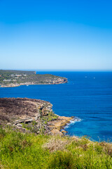 Fototapeta premium View over Bushland and Coastline of North Head seen from Dobroyd Head Lookout, Sydney, Australia.