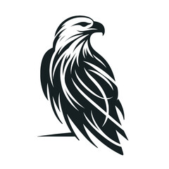 Fototapeta premium A black silhouette of bald eagle, stroke lines, minimalist art style, vector, isolated, transparent background 