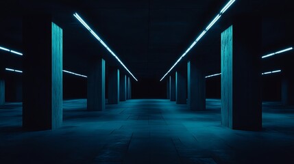 Neon Blue Parking Garage: A Futuristic Architectural Scene