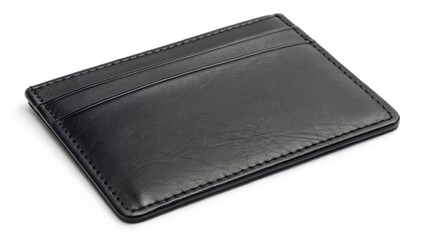 Black leather cardholder isolated white background