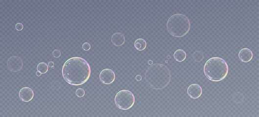 Realistic soap bubbles.Flying bubbles on a transparent background.	