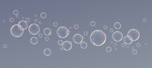 Realistic soap bubbles.Flying bubbles on a transparent background.	