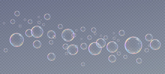 Realistic soap bubbles.Flying bubbles on a transparent background.	