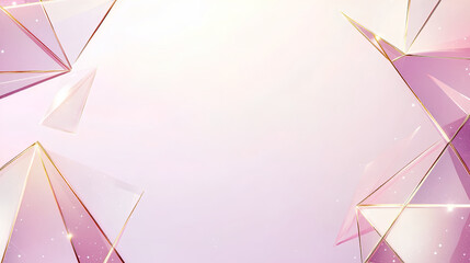 A light pink background with golden triangular elements, a pink and purple gradient color scheme, white space in the center of the screen, geometric shapes,