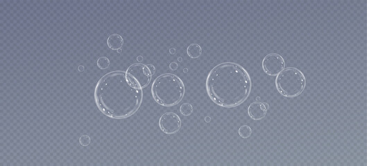 Realistic soap bubbles.Flying bubbles on a transparent background.	
