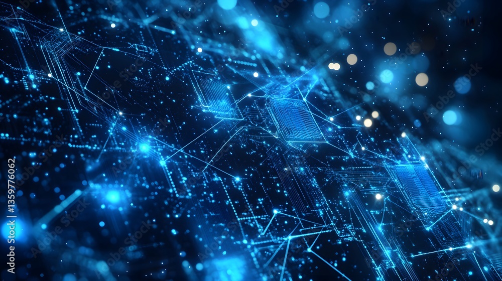 Aufkleber futuristic digital representation of interconnected network infrastructure illuminated in blue