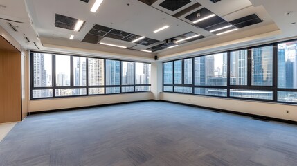 Bright and Spacious Empty Office with Large Windows.