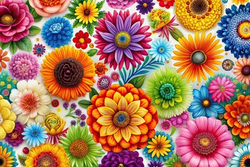 Colorful Floral Patterns on White Background - AI Photography