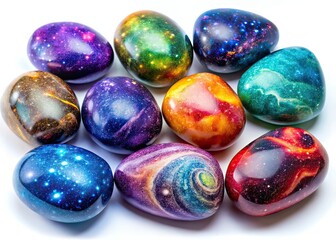 Colorful Galaxy Stones on White Background - Rule of Thirds