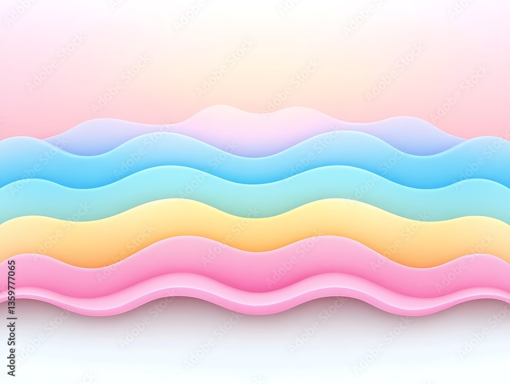 Poster pastel wavy layers background with soft gradient and gentle flow design