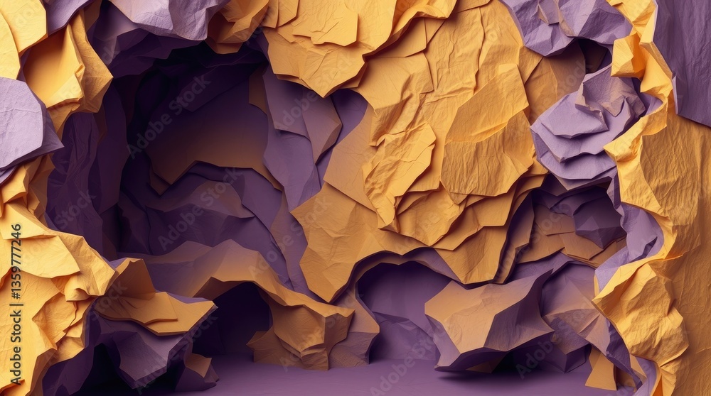 Poster crumpled paper forms a cave like abstract background texture