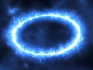 Radiant Celestial Blue Ring Energy Emanating Through Atmospheric Clouds