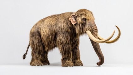Obraz premium Woolly Mammoth Standing Profile Isolated on White Background Showing Tusks