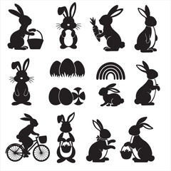 set of vector different type of EASTER bunny silhouettes	