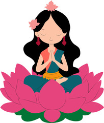 Cute Kali goddess sitting on Lotus