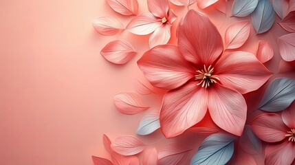 Fototapeta premium Blush Pink Floral Delight: A 3D Render of Delicate Coral and Blue Flowers