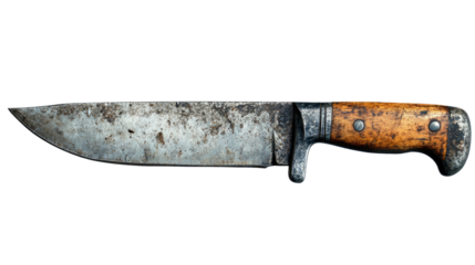 A weathered knife: A rustic, well-used knife, its blade showing signs of wear and tear, lies on a surface. The intricate details tell a story of use.
