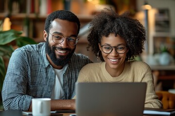 Couple enjoying a cozy evening together while working on a laptop in a stylish café