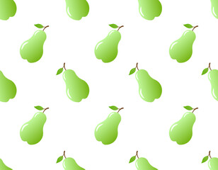 Scattered pears in fresh green color with white background, seamless pattern doodle design, vector illustration.