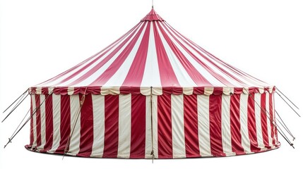 Red & white striped circus tent, isolated