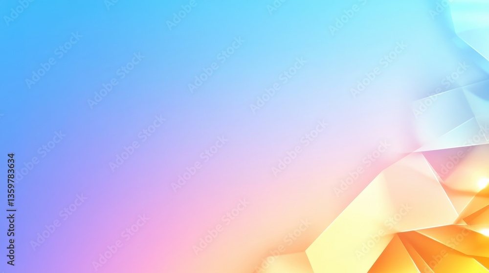 Poster abstract pastel gradient background in blue pink and yellow with translucent geometric shapes creati