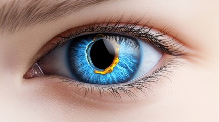 A mesmerizing close-up reveals a striking pair of vibrant blue eyes featu a unique and captivating inner design, perfect for artistic and fantasy projects showcasing