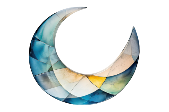 Crescent Moon Shaped Glass Fragment Isolated on White: Transparent and Delicate with Smooth Edges