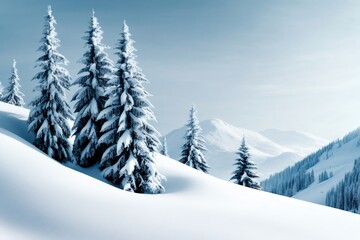 Fototapeta premium Majestic snow covered pine trees dominating a serene winter landscape