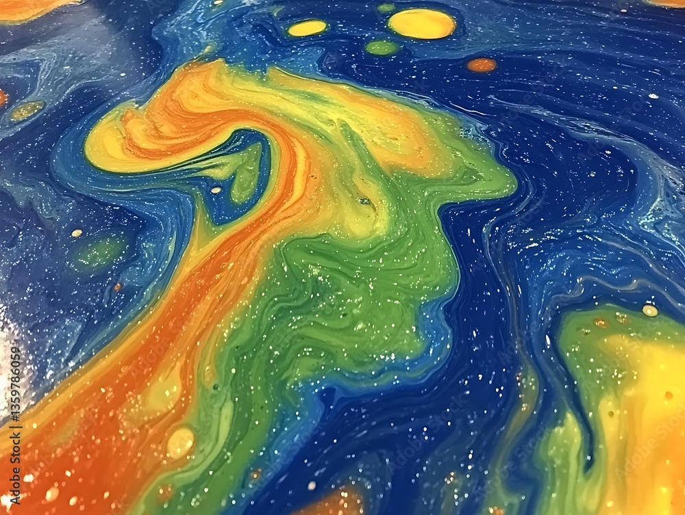 Poster vibrant multicolored abstract pattern with fluid swirls and shimmering specks