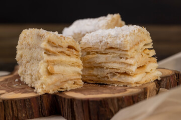 puff pastry cake with white buttercream and puff pastry