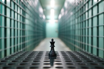 Alone Chess Piece with Abstract Background in a Dark Hallway