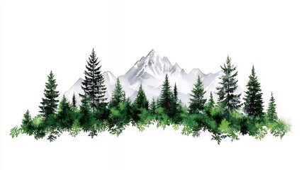 Obraz premium Watercolor Mountain Range with Evergreen Trees